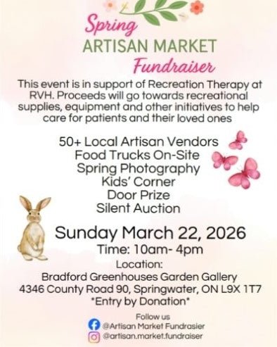 March 22: RVH Fundraiser Artisan Market at Bradford Greenhouses, Barrie location