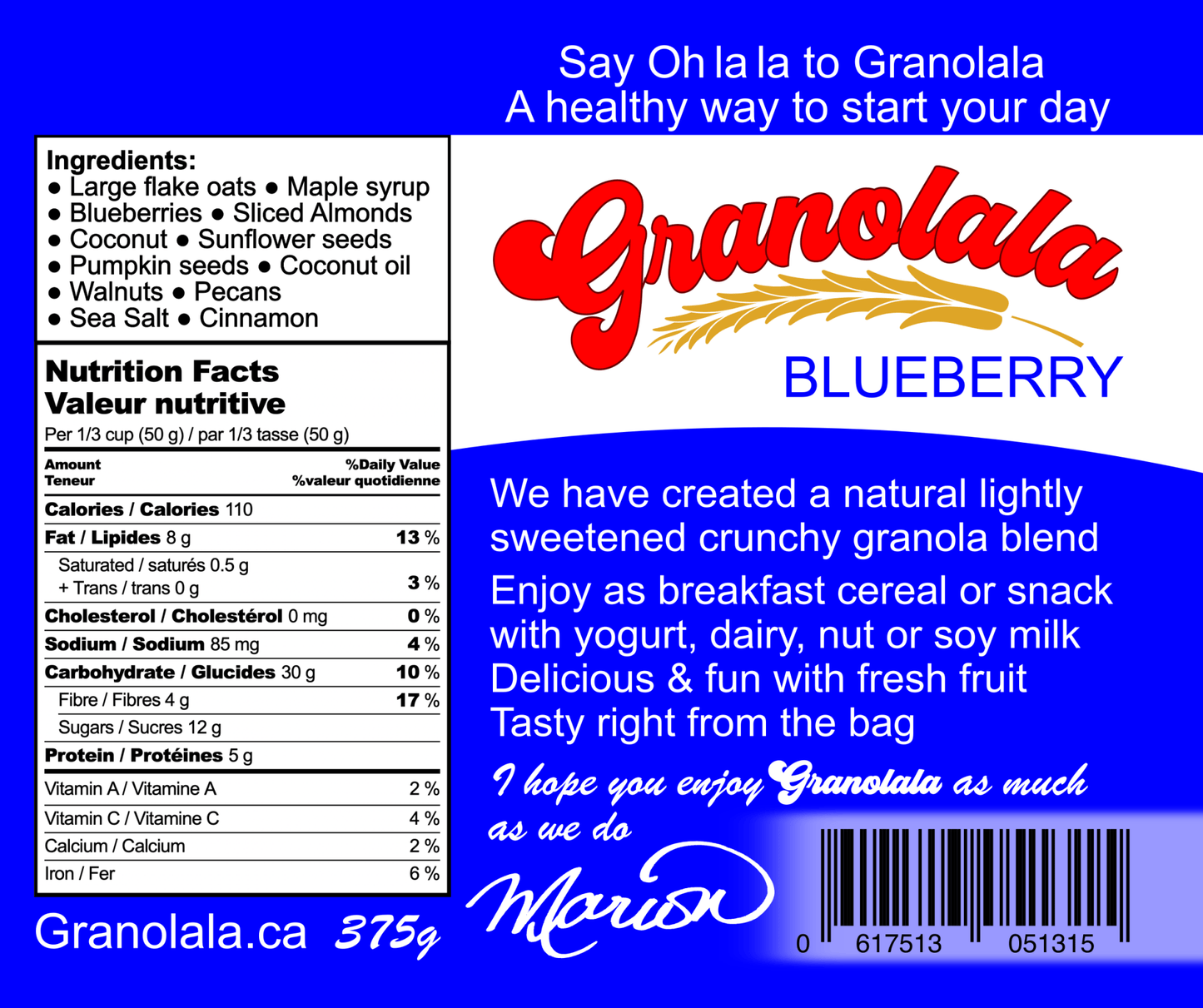 Granolala Blueberry Back Label