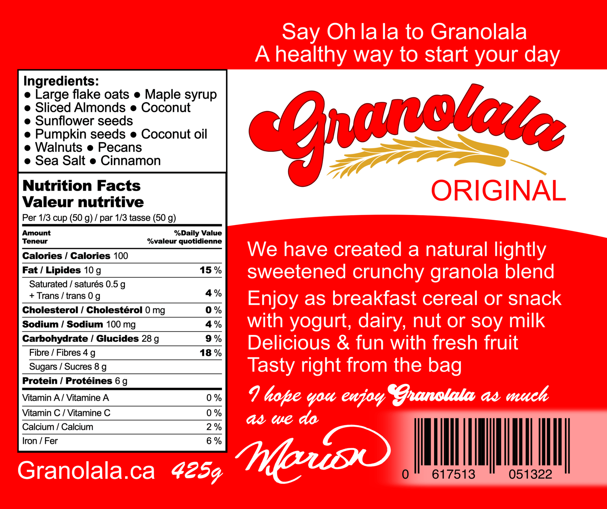 Granolala Original Back Label
